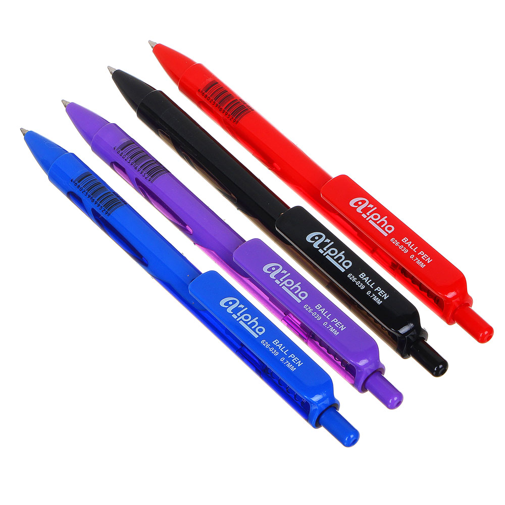 Авторучка шариковая синяя "Альфа", цв.корпус с тонир.вставками, 0,7мм, 4 цв.корпуса, пластик, арт.№ 626-039
