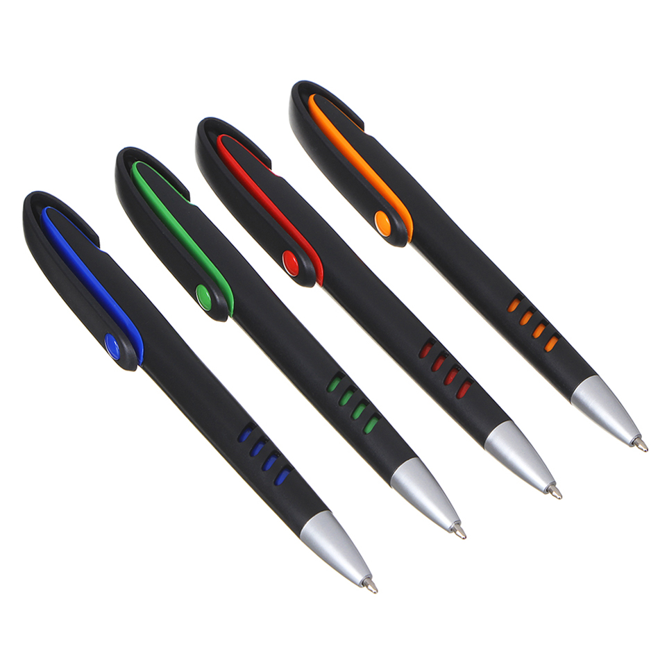 Авторучка шариковая синяя, черный корпус с цветной отделкой, 14,5см, пластик, 4 цвета отделки, арт.№ 626-017