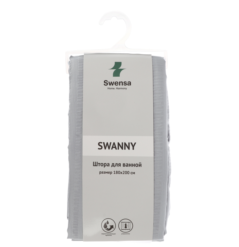 Штора для ванной 180х200см SWANNY, GRANIT5, светло-серый, полиэстер, SWC-80-24-LGR, арт.№ 461-646