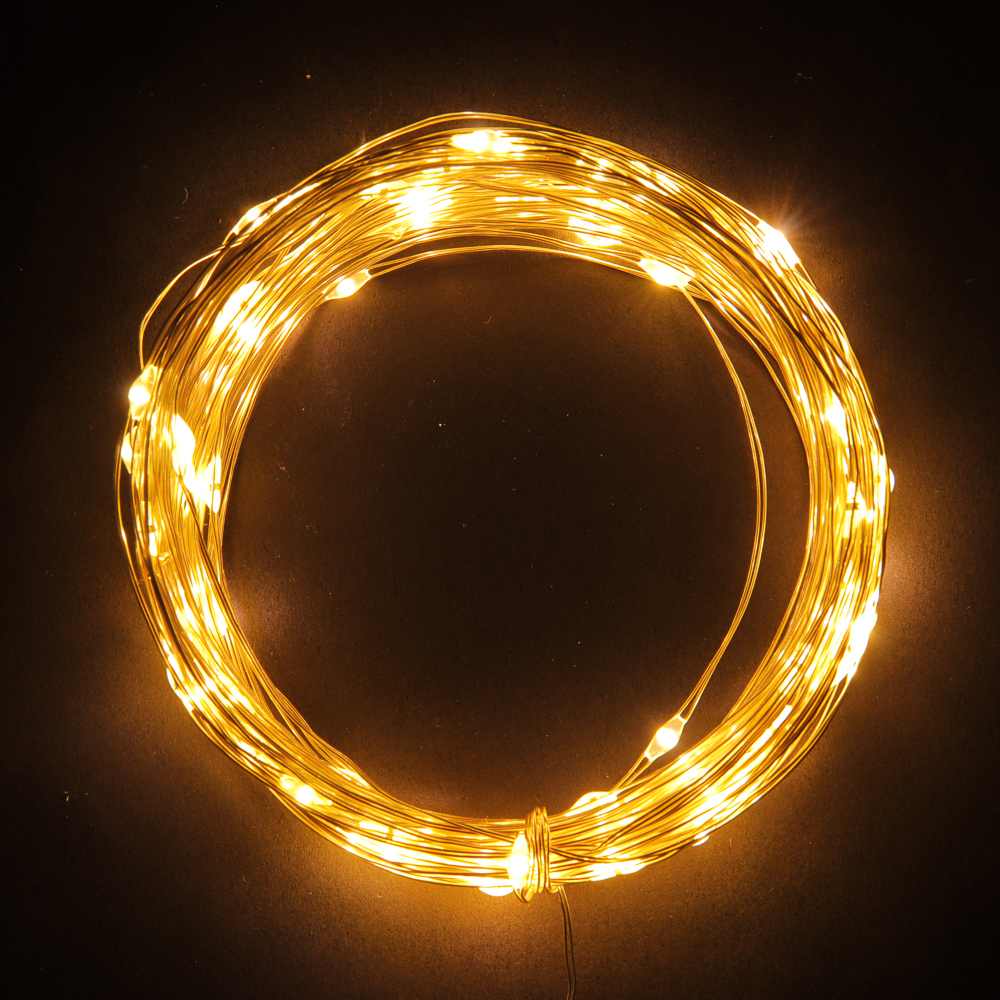 Гирлянда нить росы 10 м СНОУ БУМ, 100 LED ламп, свечение шампань, 8 режимов, проволока серебряный цвет, 3хАА, арт.№ 384-338