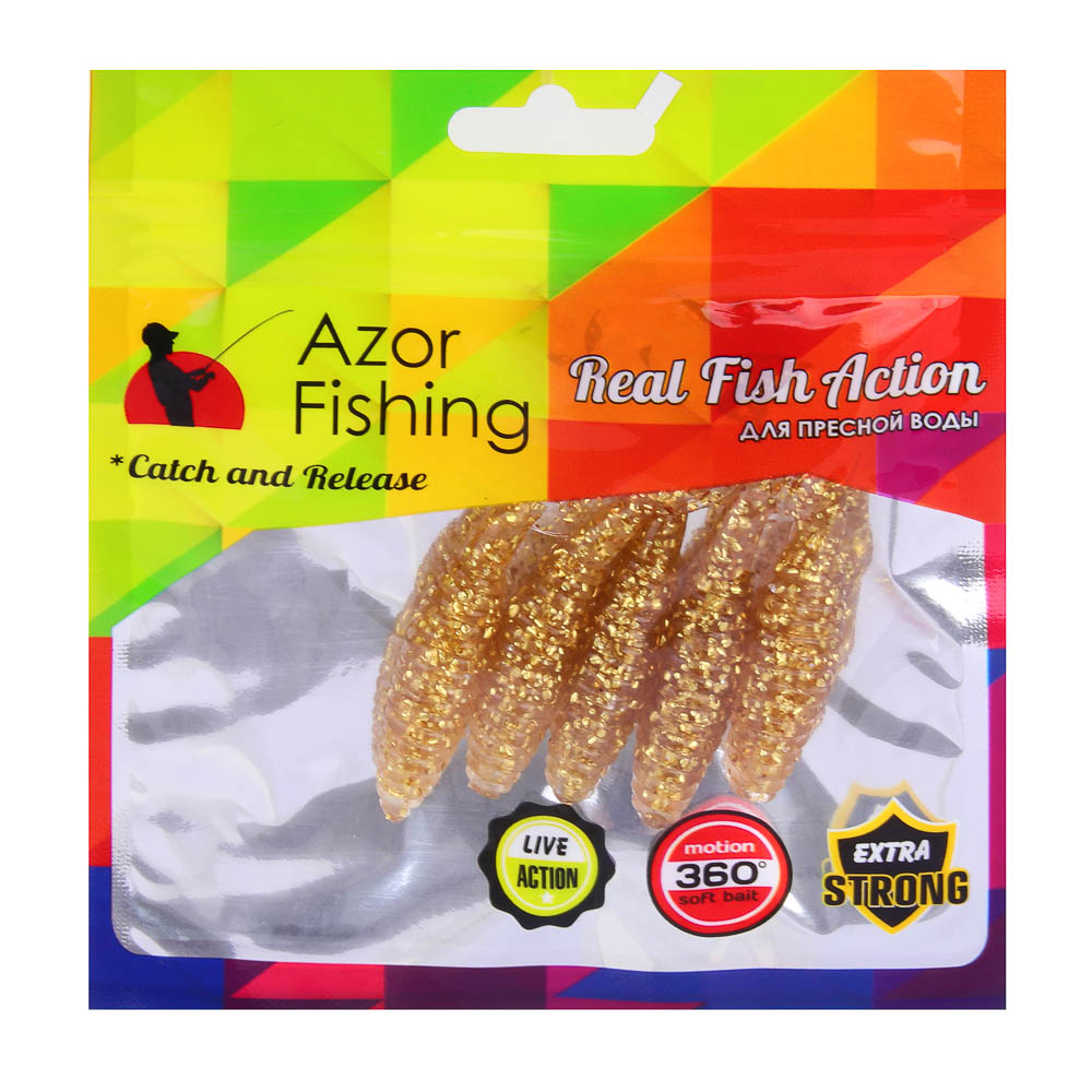 AZOR FISHING Приманка мягкая Твистер 2.5, силикон Премиум, 65 мм, 5 шт. в уп., микс цветов, арт.№ 145-089