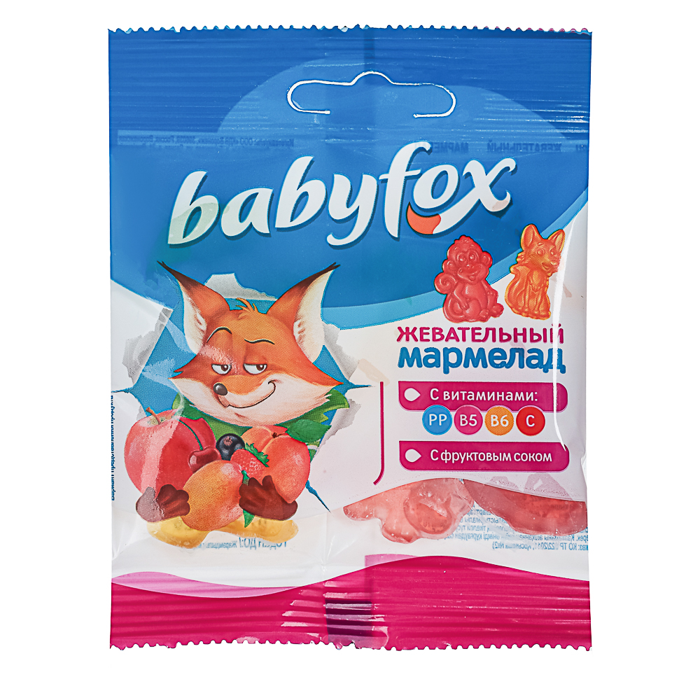 Мармелад жевательный Babyfox c витаминами, ассорти вкусов, 30г, арт.№ 347-203