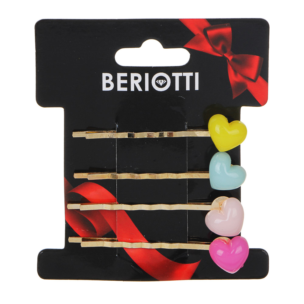 BERIOTTI Заколки 4шт, биж.сплав, пластик, 5,5см, 3 дизайна, ПР, арт.№ 321-303