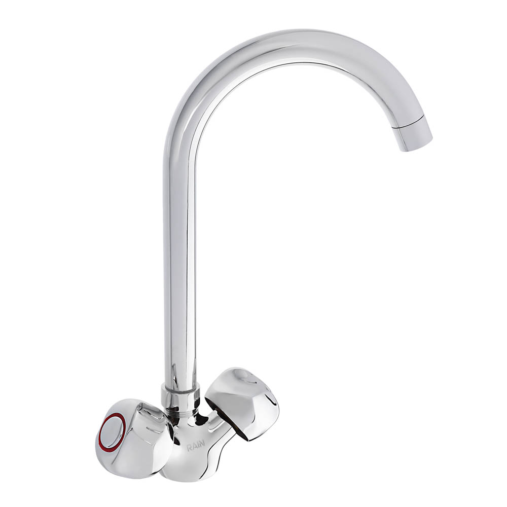 RAIN Смеситель для кухни Кварц, высокий поворотный излив, керам. кран-буксы 1/2, латунь, хром, арт.№ 561-327