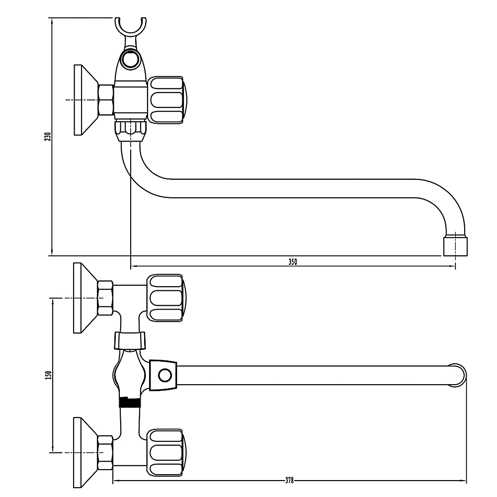 СоюзКран Смеситель для ванны с душем, круглый излив 30см, кер. кран-буксы 1/2, хром, цинк, SK08-S237, арт.№ 566-234