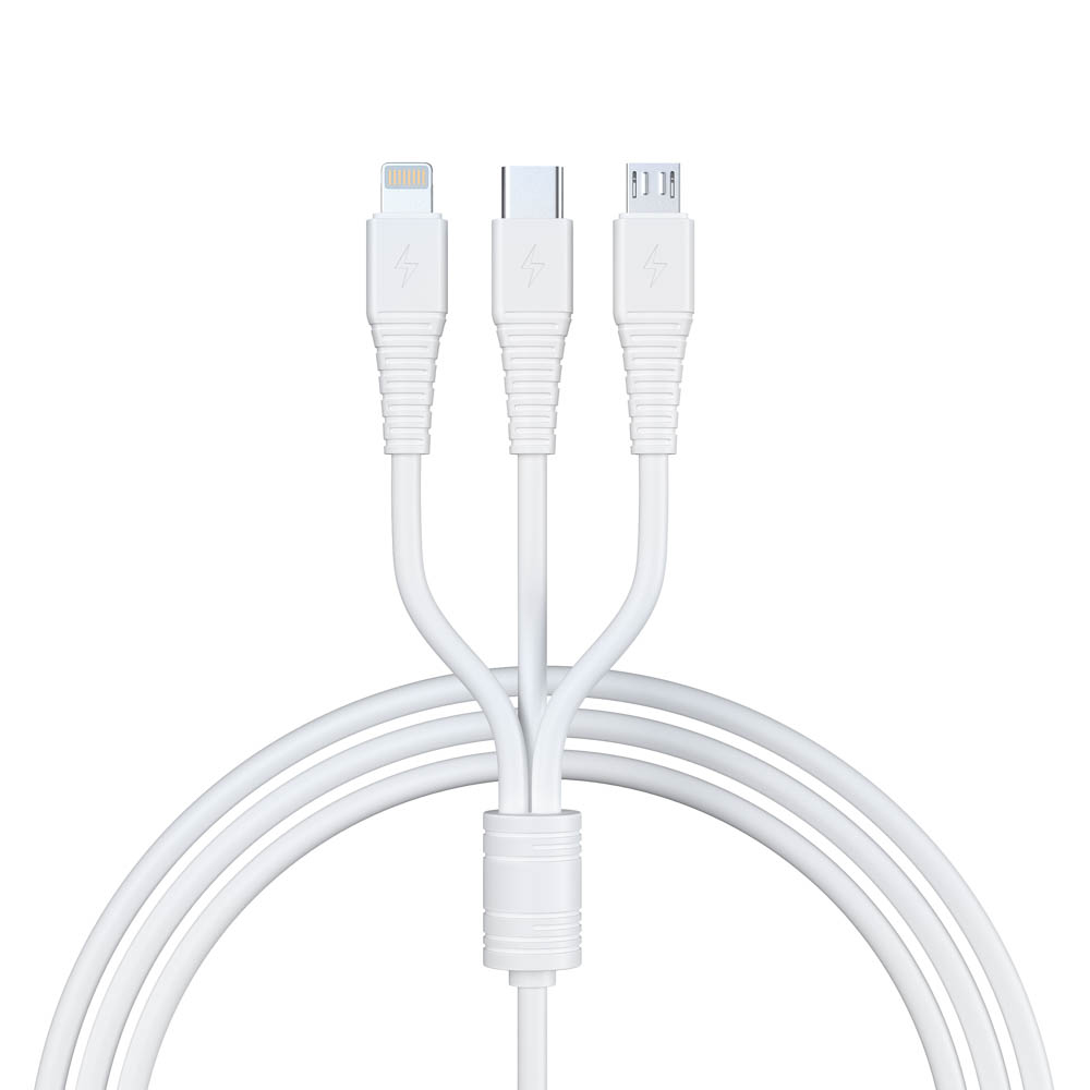Кабель для зарядки 3в1 iP/microUSB/Type-C BY Классика, 1м, 3A, белый, арт.№ 931-233