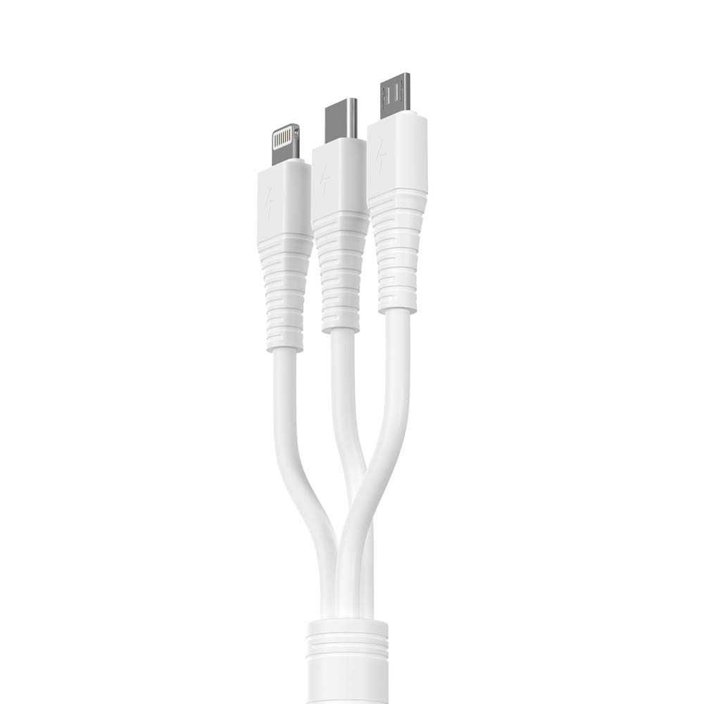 Кабель для зарядки 3в1 iP/microUSB/Type-C BY Классика, 1м, 3A, белый, арт.№ 931-233