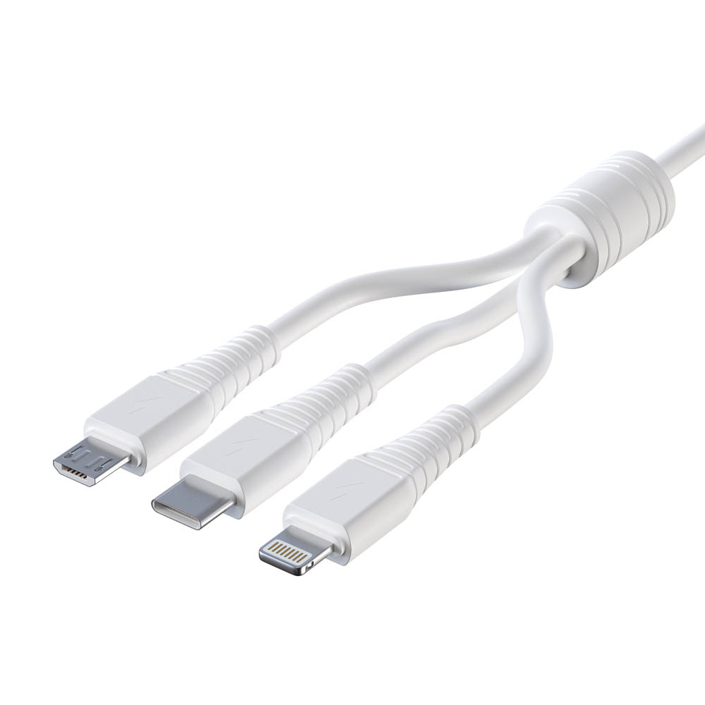 Кабель для зарядки 3в1 iP/microUSB/Type-C BY Классика, 1м, 3A, белый, арт.№ 931-233