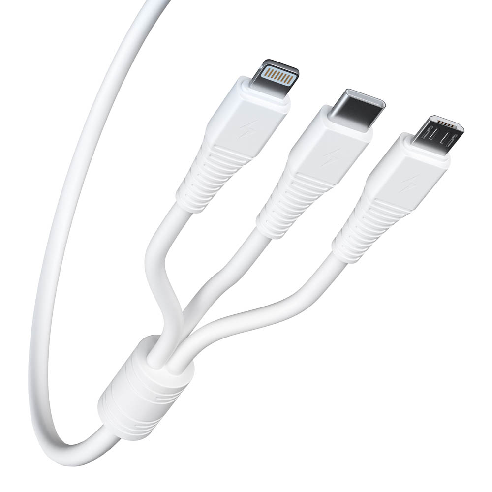 Кабель для зарядки 3в1 iP/microUSB/Type-C BY Классика, 1м, 3A, белый, арт.№ 931-233