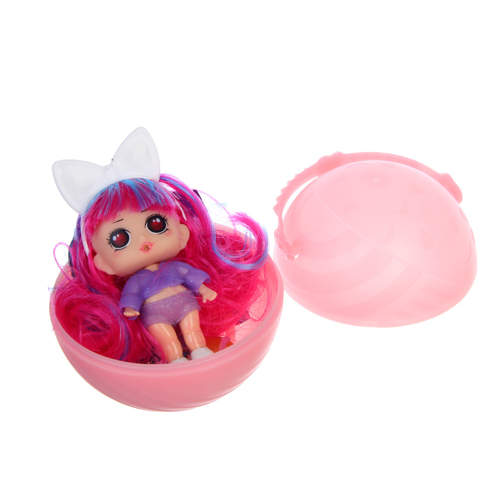 ИГРОЛЕНД Кукла-сюрприз в шаре-подставке, 7 пр., ПВХ, РР, 9,5х9,5х9,5см, 6 дизайнов, арт.№ 274-178