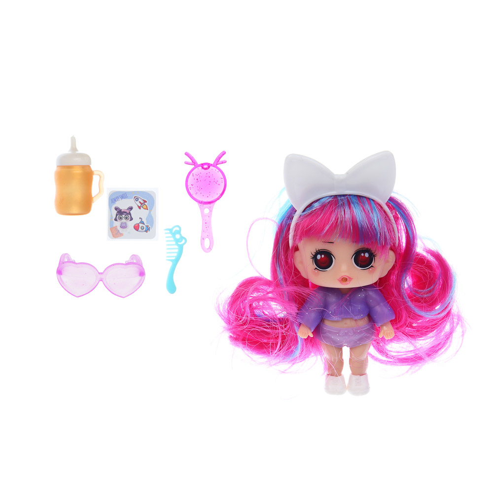 ИГРОЛЕНД Кукла-сюрприз в шаре-подставке, 7 пр., ПВХ, РР, 9,5х9,5х9,5см, 6 дизайнов, арт.№ 274-178