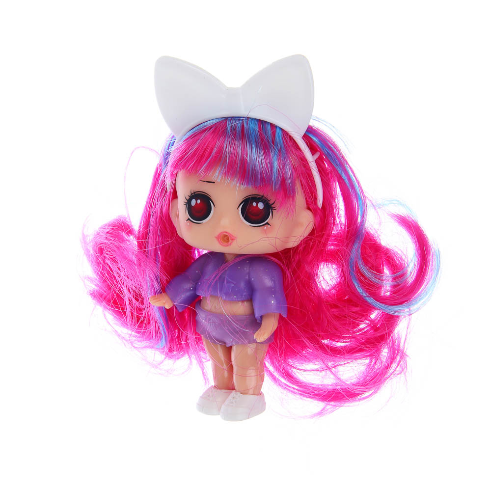 ИГРОЛЕНД Кукла-сюрприз в шаре-подставке, 7 пр., ПВХ, РР, 9,5х9,5х9,5см, 6 дизайнов, арт.№ 274-178