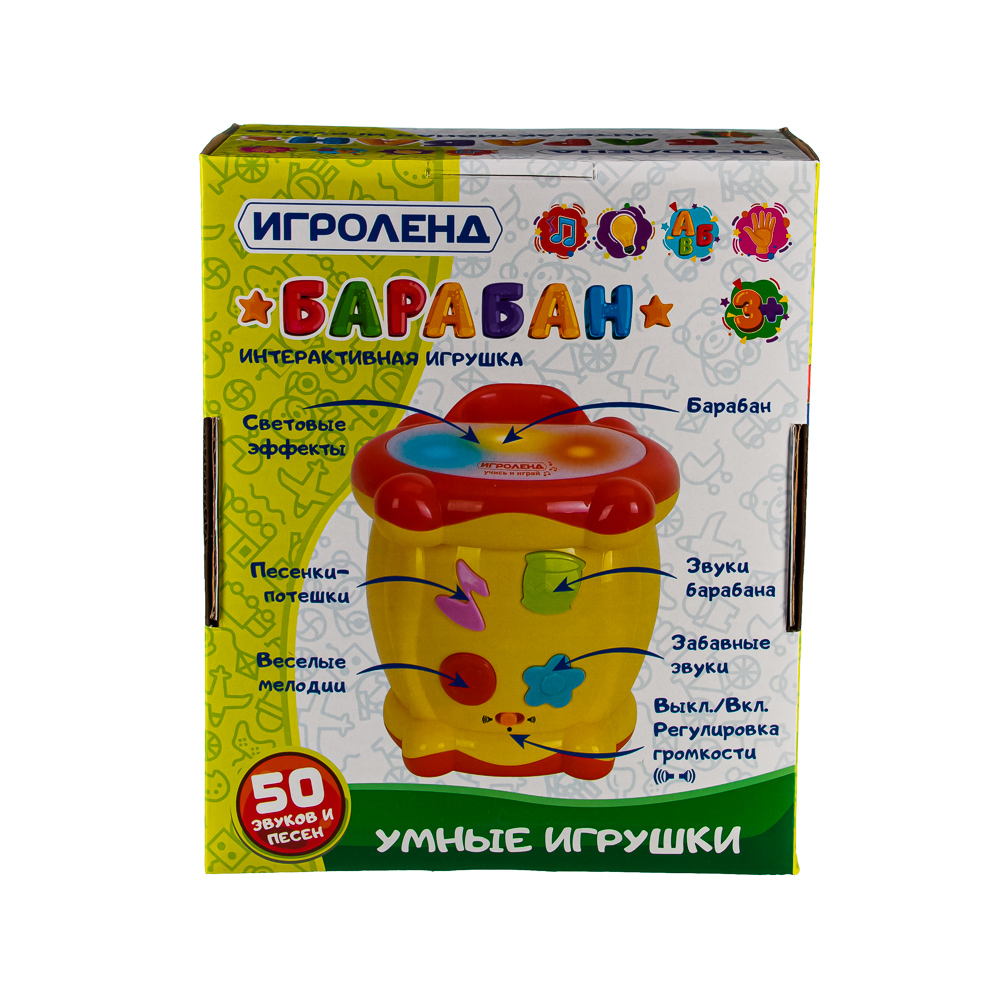ИГРОЛЕНД Игрушка интерактивная "Барабан", свет, звук, 3хАА, ABS, 17х21х18см, арт.№ 889-073