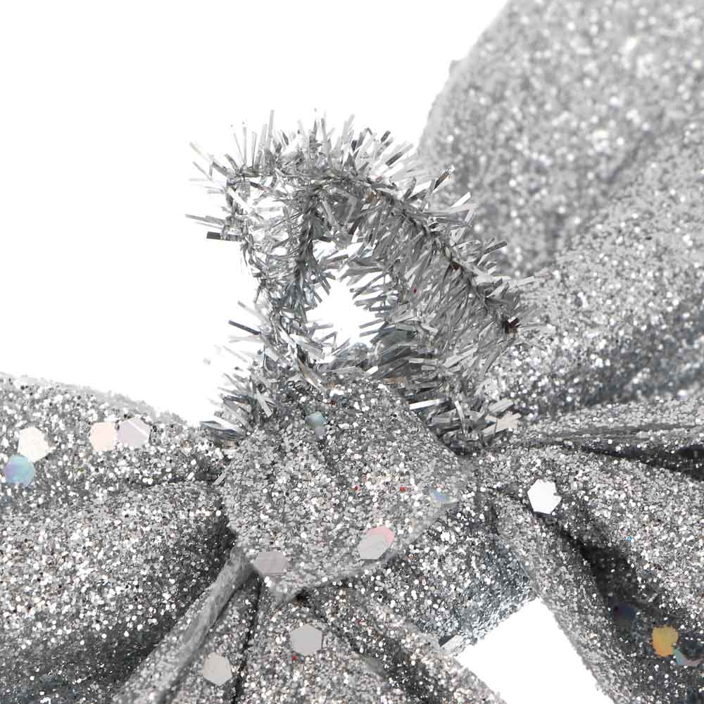 СНОУ БУМ Бант 20x21 см, полиэстер, серебро, арт.№ 376-821