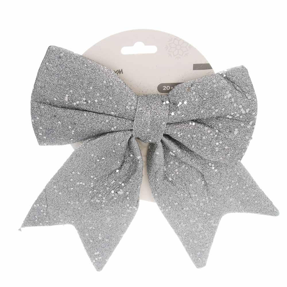 СНОУ БУМ Бант 20x21 см, полиэстер, серебро, арт.№ 376-821