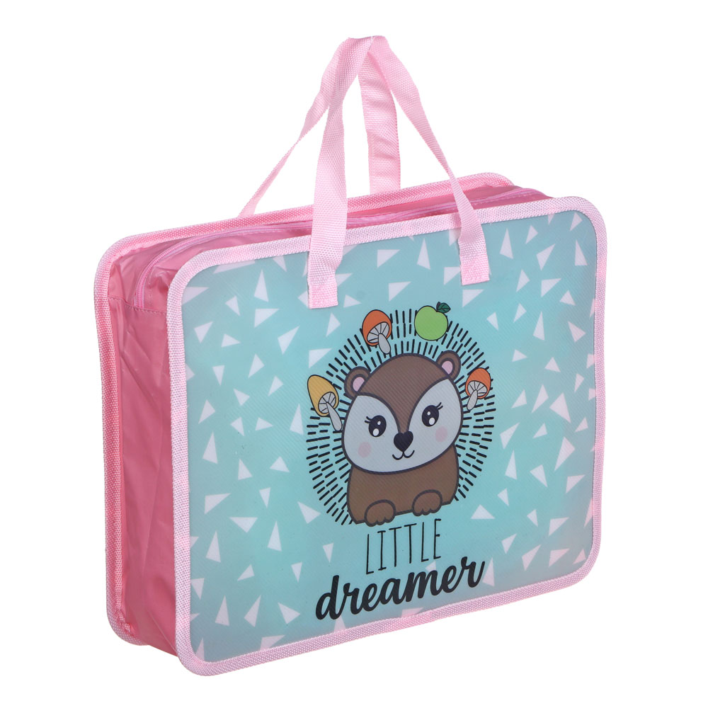 ЕЖИК Папка для тетрадей 33,5x26см, для A4, расширение, молния сверху, ручки, пластик, арт.№ 236-092