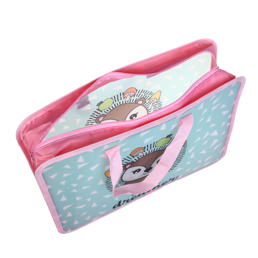 ЕЖИК Папка для тетрадей 33,5x26см, для A4, расширение, молния сверху, ручки, пластик, арт.№ 236-092