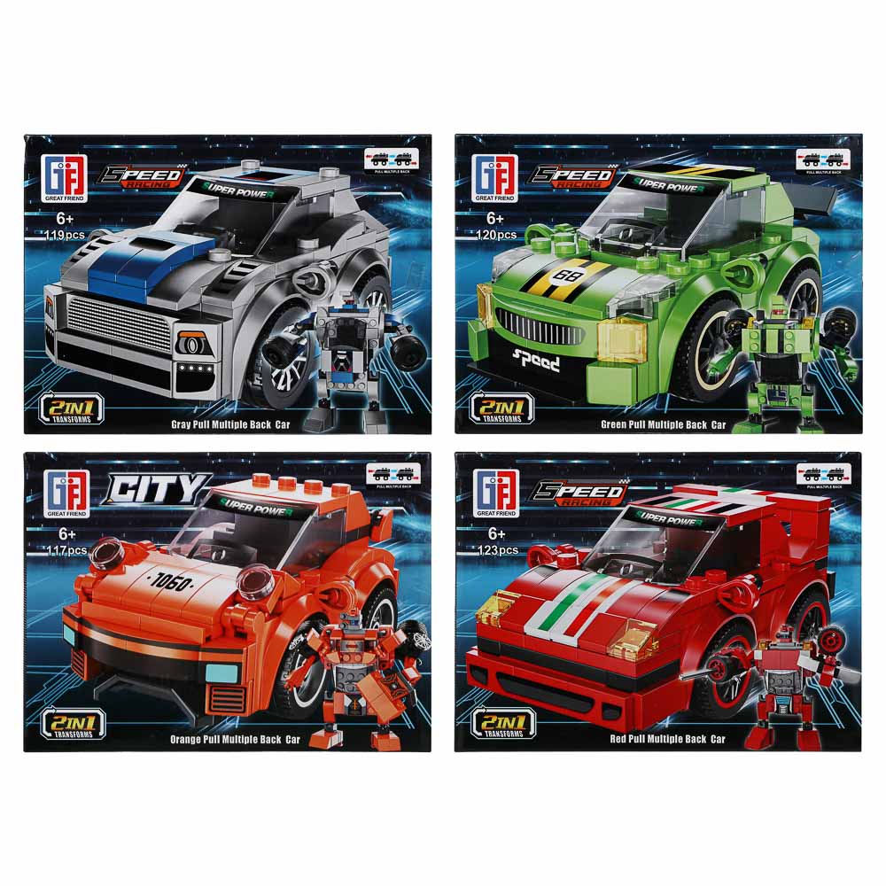 ИГРОЛЕНД Конструктор "Гоночные машинки", 117-123 дет., 21х4,3х15,5 см, ABS, 4 вида, арт.№ 265-678