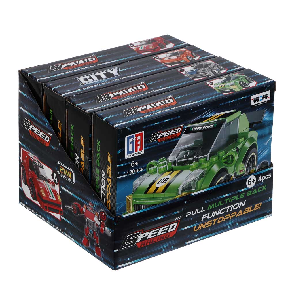 ИГРОЛЕНД Конструктор "Гоночные машинки", 117-123 дет., 21х4,3х15,5 см, ABS, 4 вида, арт.№ 265-678