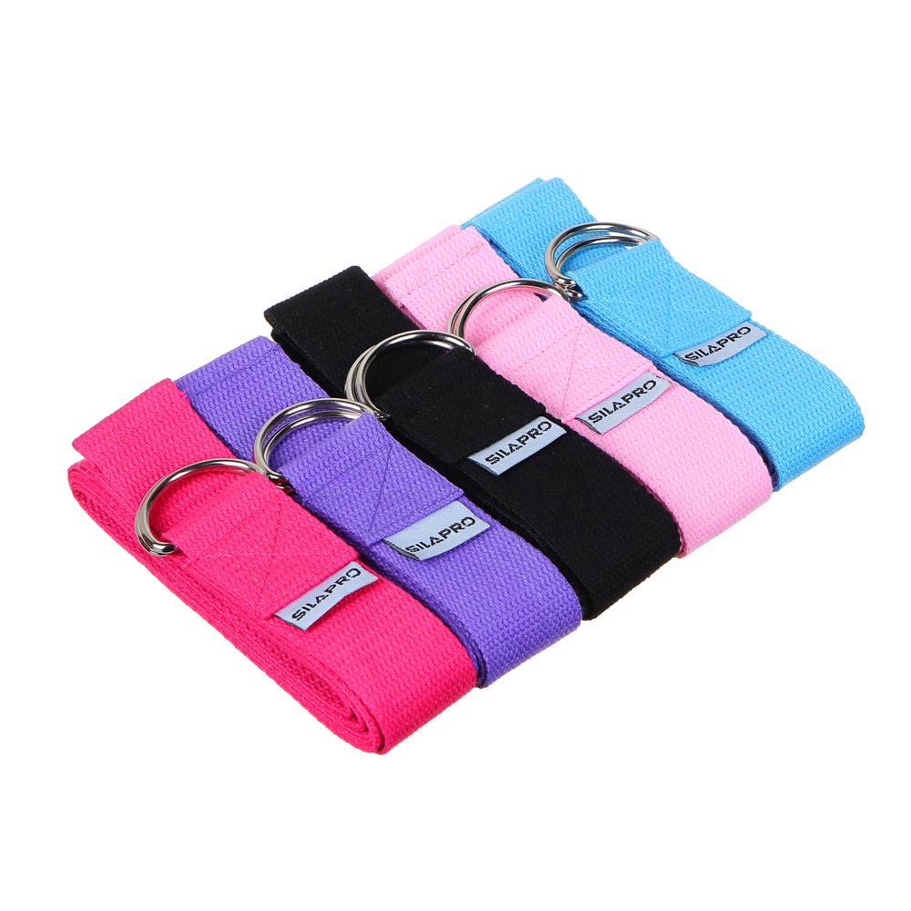 SILAPRO Ремень для йоги, растяжки и пилатеса с кольцами, 180x3,8см, хлопок, 5 цветов, арт.№ 093-011