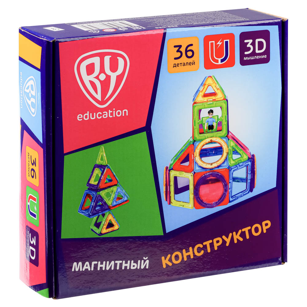 BY Education Конструктор магнитный "Космический корабль", 36 деталей, PS, ABS, 23х23х7см, арт.№ 859-068