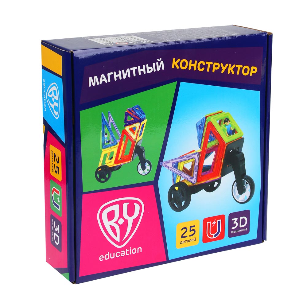 BY Education Конструктор магнитный "Трайк", 25 деталей, PS, ABS, 23х23х7см, арт.№ 859-069