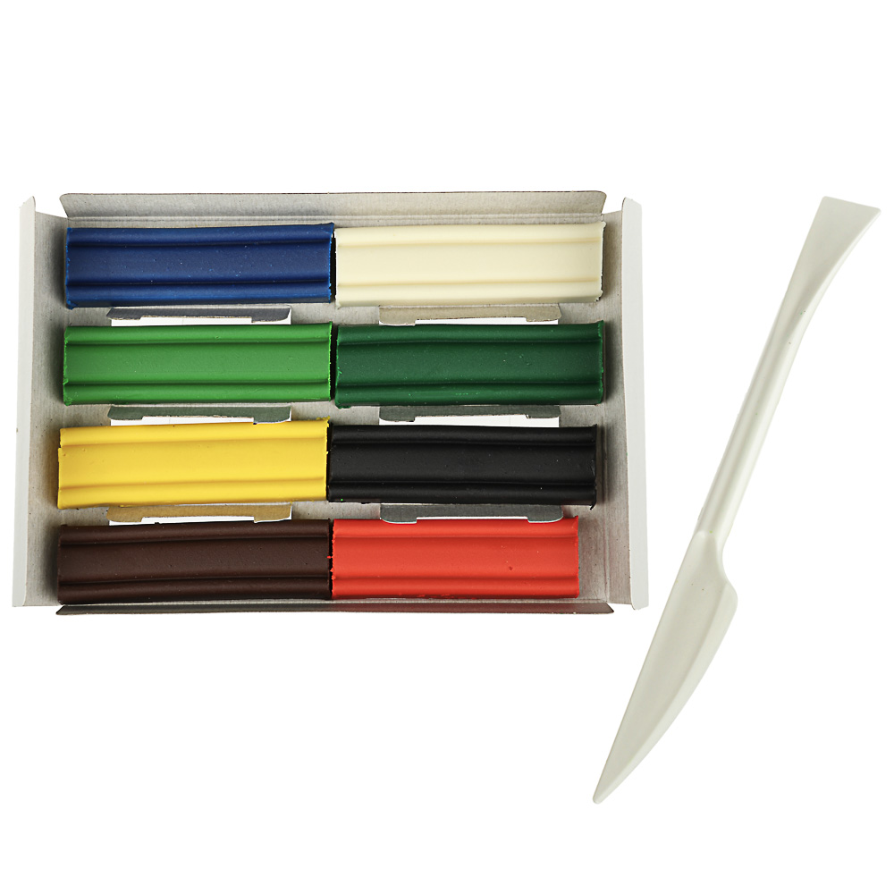 ClipStudio Пластилин мягкий, 8 цв. 160г "Альфа", со стеком, в картонной коробке с выб.лаком, ПРЕМИУМ, арт.№ 239-045