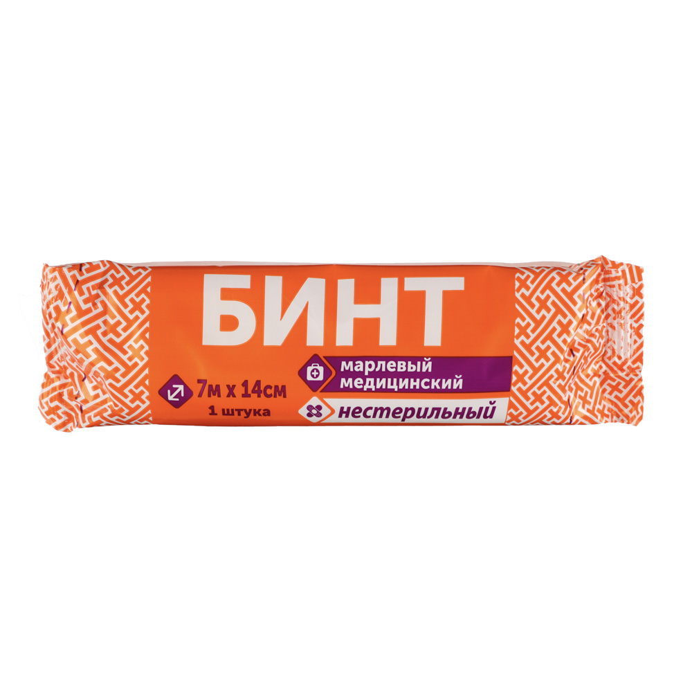 Бинт марлевый медиц,н/с, в инд.упаковке, 7мх14см, 28гр/м2, арт.№ 360-161