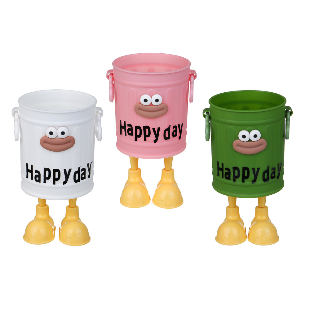 Подставка для ручек и карандашей с ножками, глазами и наклейками, 15x9см, пластик, 3 дизайна, арт.№ 595-018