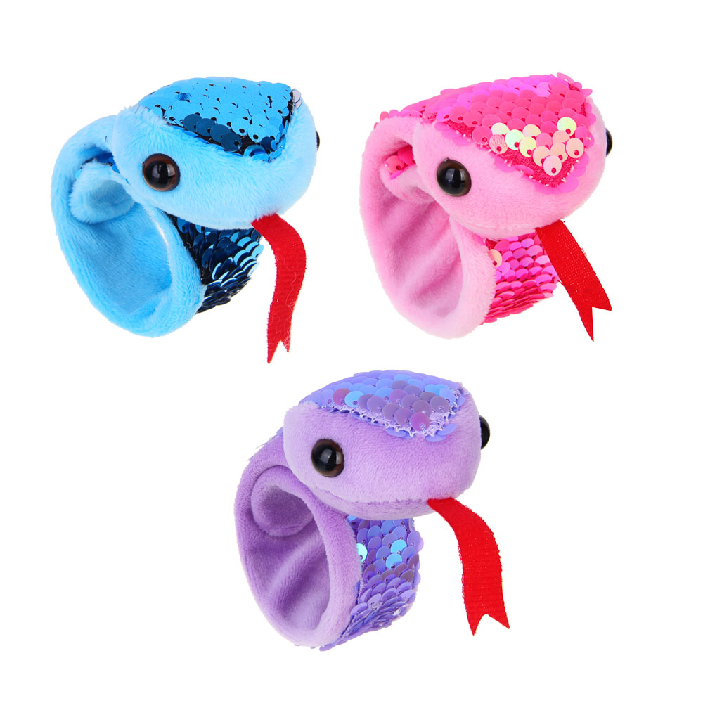 СНОУ БУМ Кляк-браслет с мягкой игрушкой, пластик, полиэстер, длина 24 см, 3 цвета, арт.№ 343-011