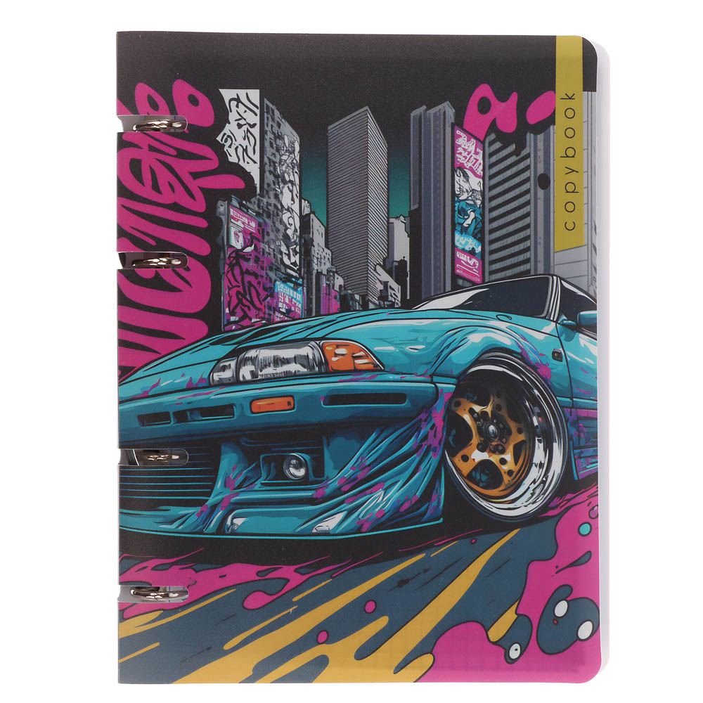 Тетрадь на кольцах А5, 80 л., клетка, обложка пластик, белый блок, микс, арт.№ 578-182