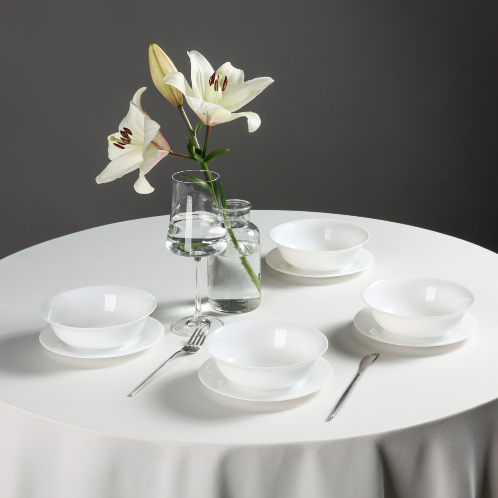 MILLIMI Набор столовой посуды 8пр (тарелка 17,5см - 4шт., салатник 16,5см - 4шт.), опаловое стекло, арт.№ 818-156