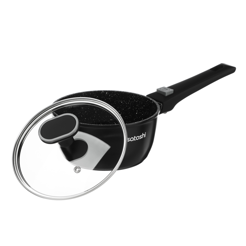 Набор посуды 19 предметов SATOSHI Оникс, кастрюли 20 см, 24 см, 28 см (2,3 л, 3,8 л, 5,7 л), ковш 16 см (1,3 л), сковорода 24 см, 28 см, индукция, арт.№ 846-749