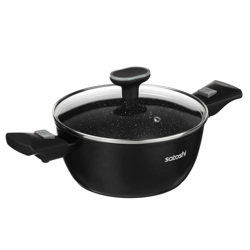 Набор посуды 19 предметов SATOSHI Оникс, кастрюли 20 см, 24 см, 28 см (2,3 л, 3,8 л, 5,7 л), ковш 16 см (1,3 л), сковорода 24 см, 28 см, индукция, арт.№ 846-749