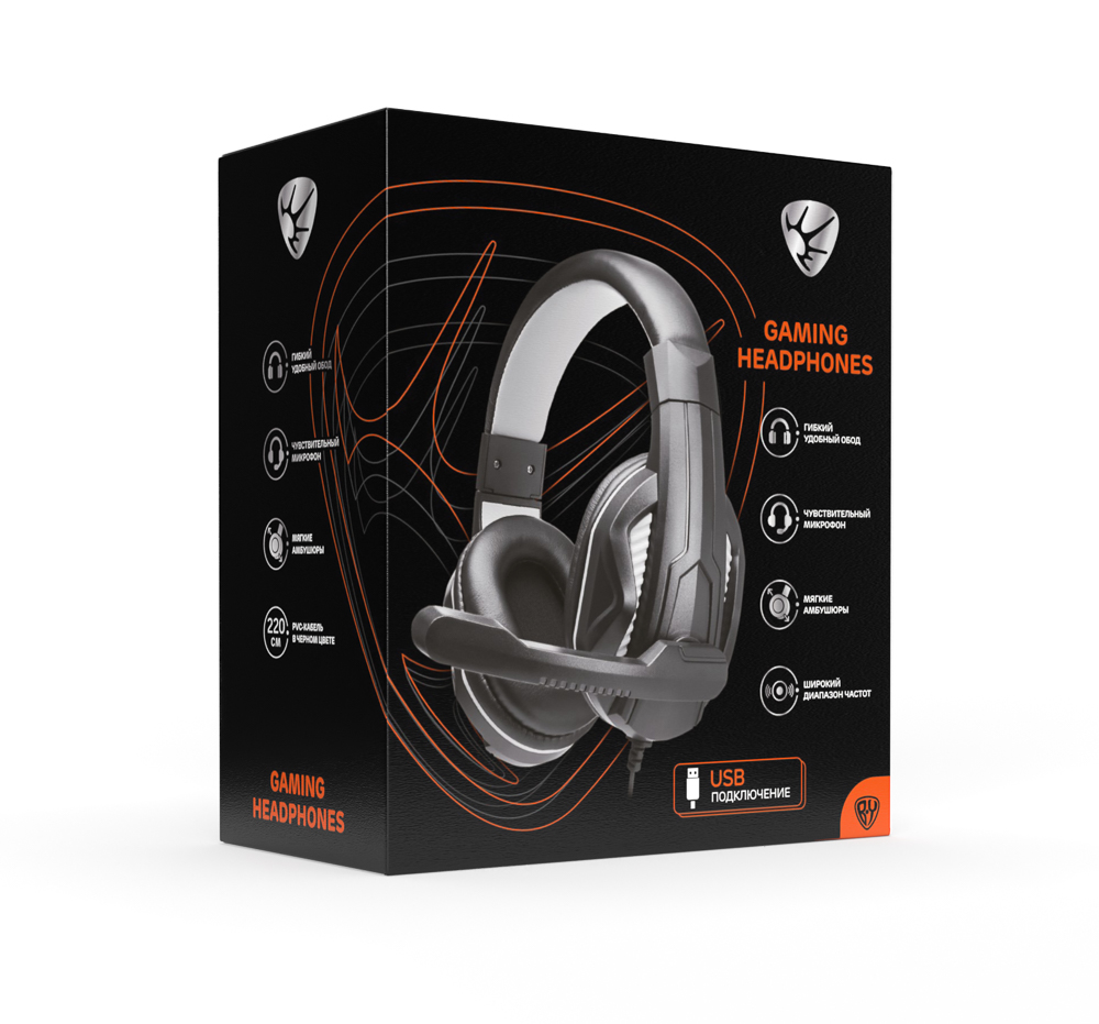 Наушники проводные с микрофоном игровые BY USB 2,2 м, арт.№ 410-079