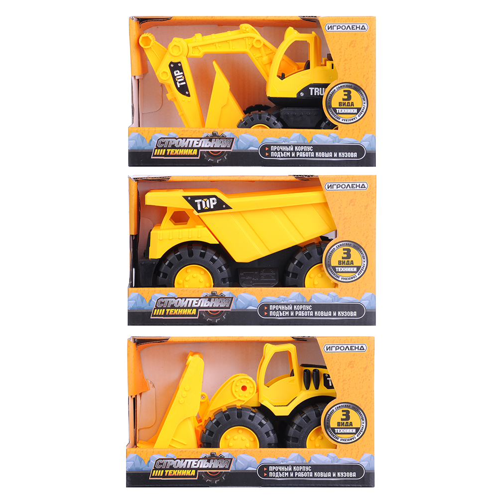 ИГРОЛЕНД Машина в виде строительной техники, ABS, 10х10х19см, 3 дизайна, арт.№ 292-181