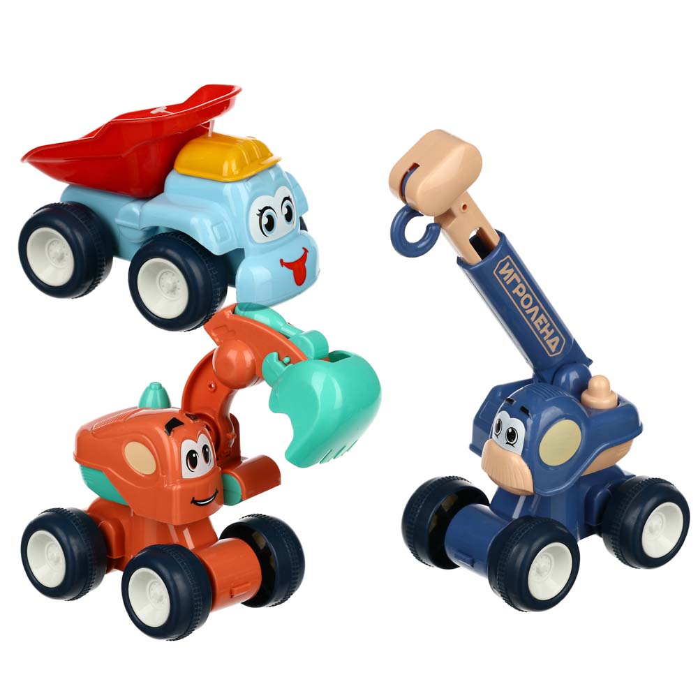ИГРОЛЕНД Машинка в виде спецтехники, инерция, трещотка, ABS, 12-14х8х8-11см, 3 дизайна, арт.№ 292-188