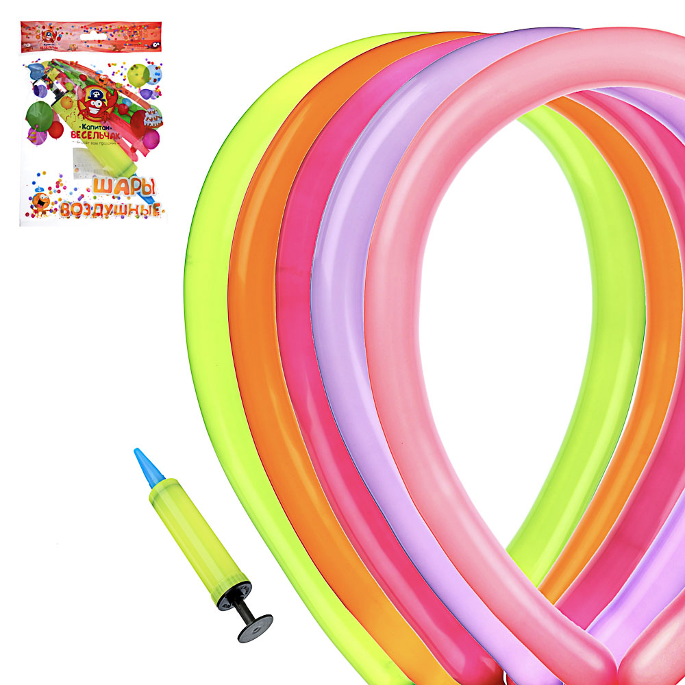 Капитан Весельчак Шары воздушные 1,2гр. "Колбаска"+ насос 6 пр., пластик, пакет, арт.№ 513-112