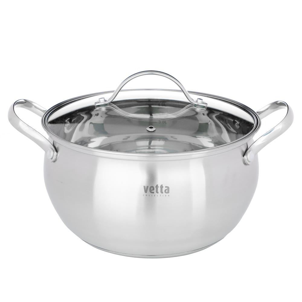 VETTA Женева Кастрюля 22х12,5см. 4,9л. со стекл. крышкой, индукция, арт.№ 822-085