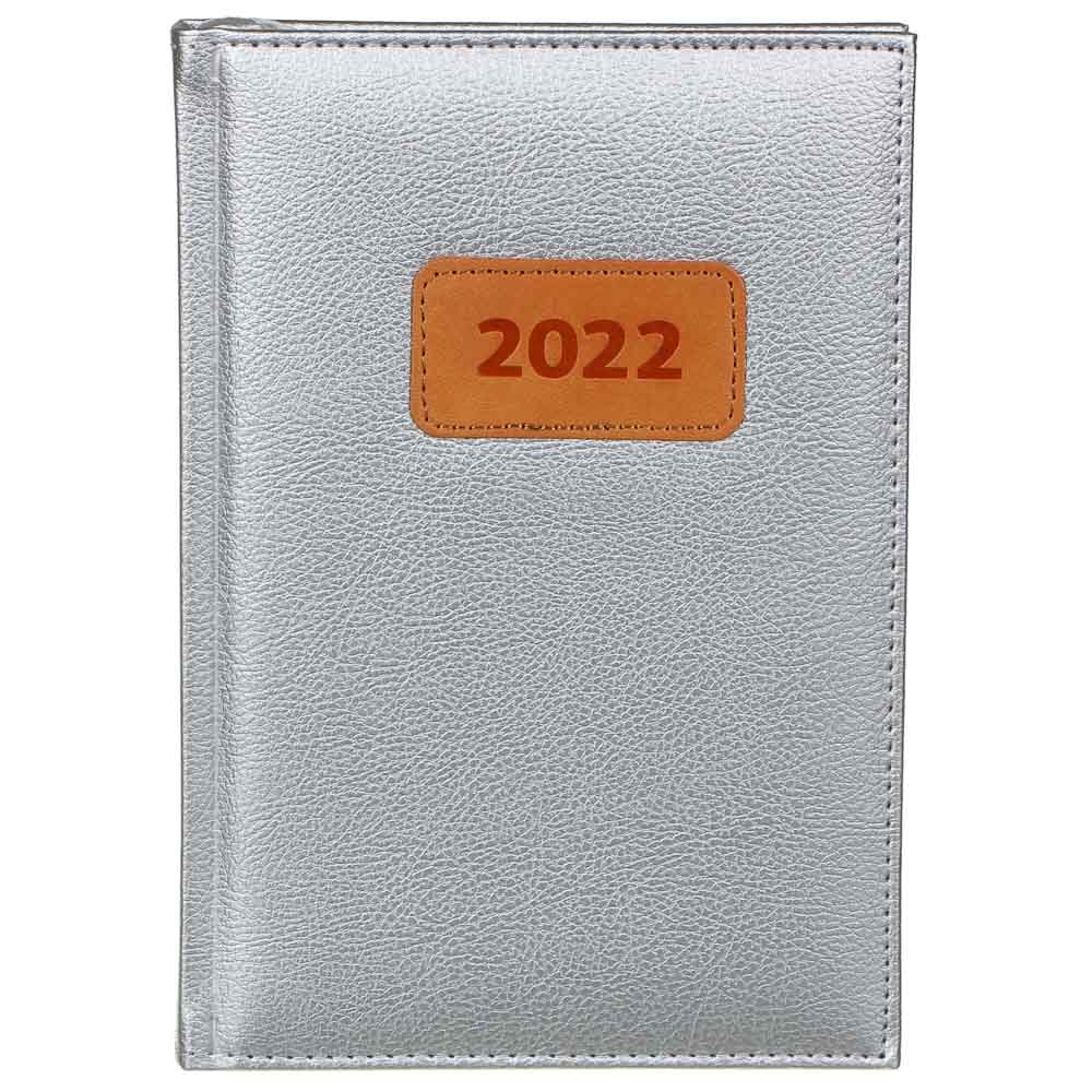 Ежедневник на 2022 "Софт" А5,352стр, твердая обл.с поролоном, аппликация, ПУ, серебр.металлик, арт.№ 572-075