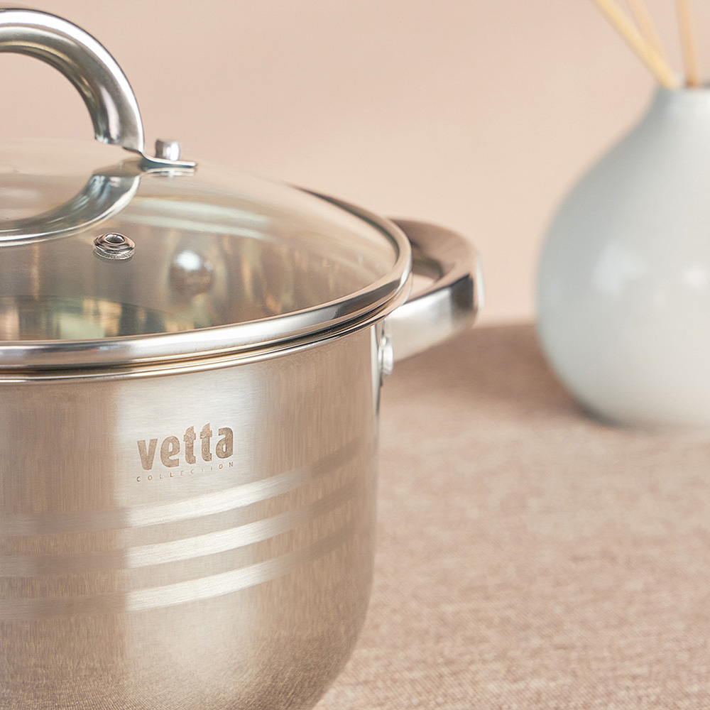 VETTA Фултон Кастрюля 18х10,5см, 2,1л, со стекл. крышкой, индукция, арт.№ 822-112