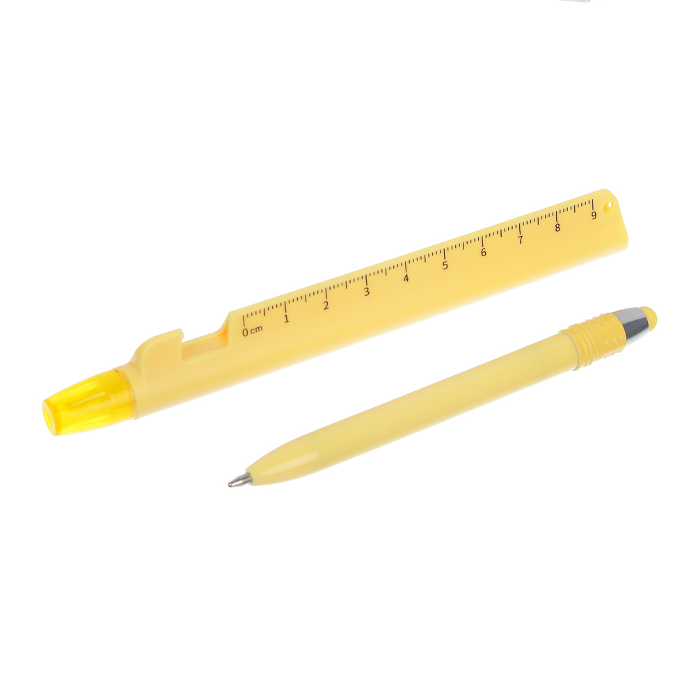 Маркер-выделитель 5 в 1 (ручка шариковая синяя, подставка, стилус, линейка), 6 цветов, арт.№ 613-139