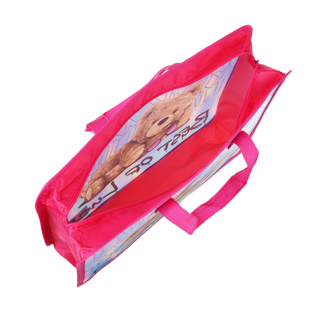 СЧАСТЛИВЫЙ МИШКА Папка для тетрадей 33,5x26см, для A4, расширение, молния сверху, ручки, пластик, арт.№ 236-093