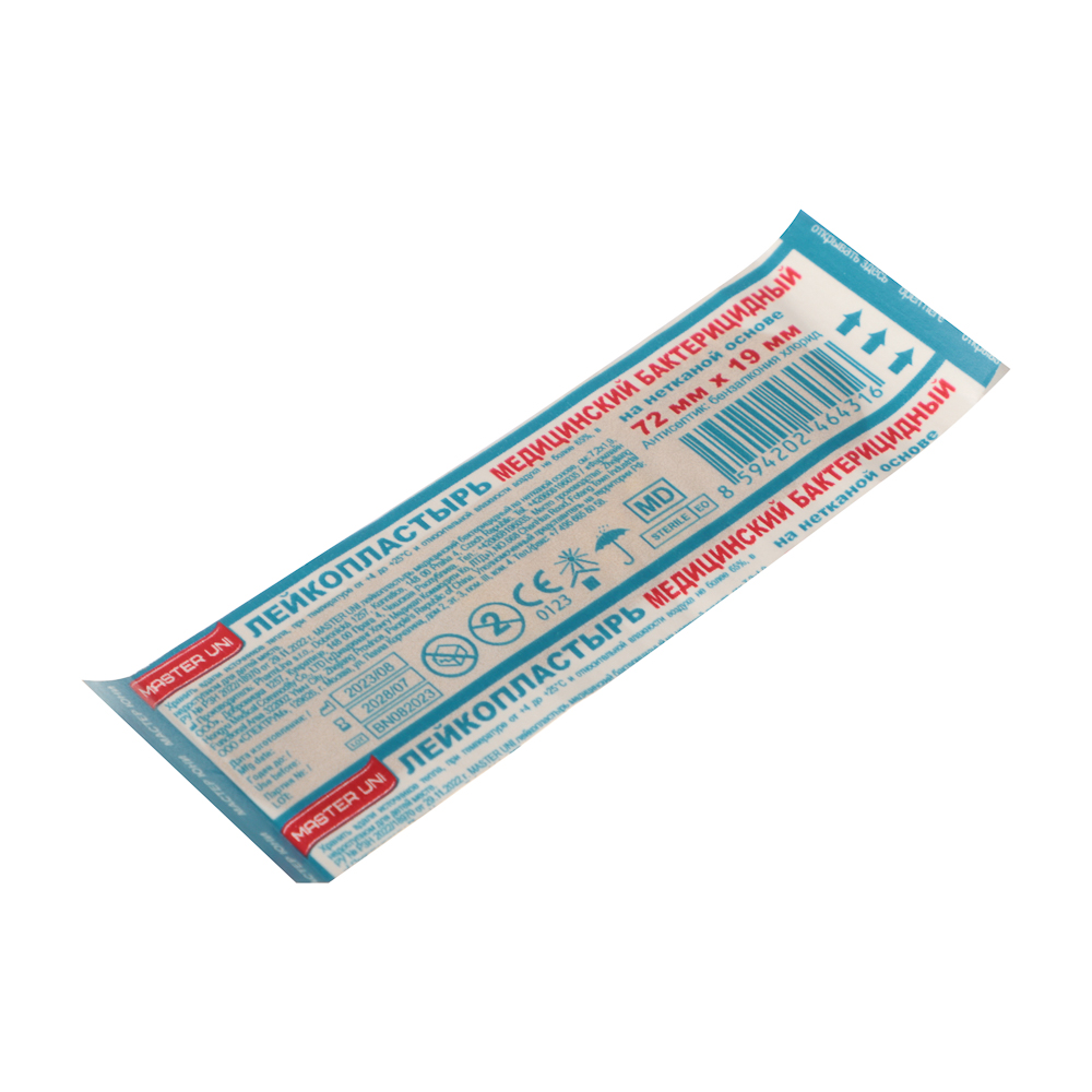 Лейкопластырь MASTER UNI на нетк.осн.,мед.бактерицидный, телесного цв., 72х19мм,1шт, арт.№ 360-001