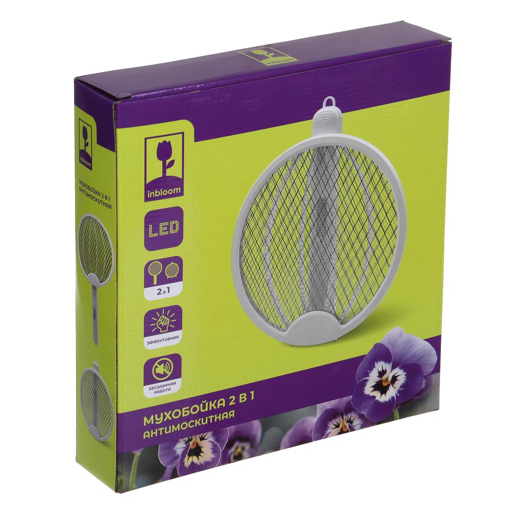 INBLOOM Мухобойка антимоскитная 2 в 1, USB, 46х23см, BH 3000V, PP, 500mAh, 5V, USB, арт.№ 159-173