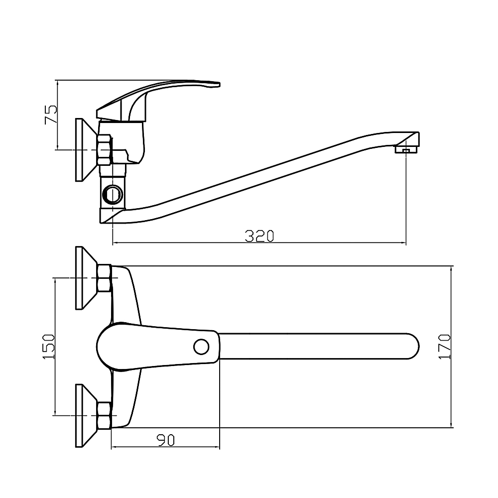 СоюзКран Смеситель для ванны с дл. изливом SK1032, керам. дивертор, с душ набором, 40мм, цинк, арт.№ 567-024