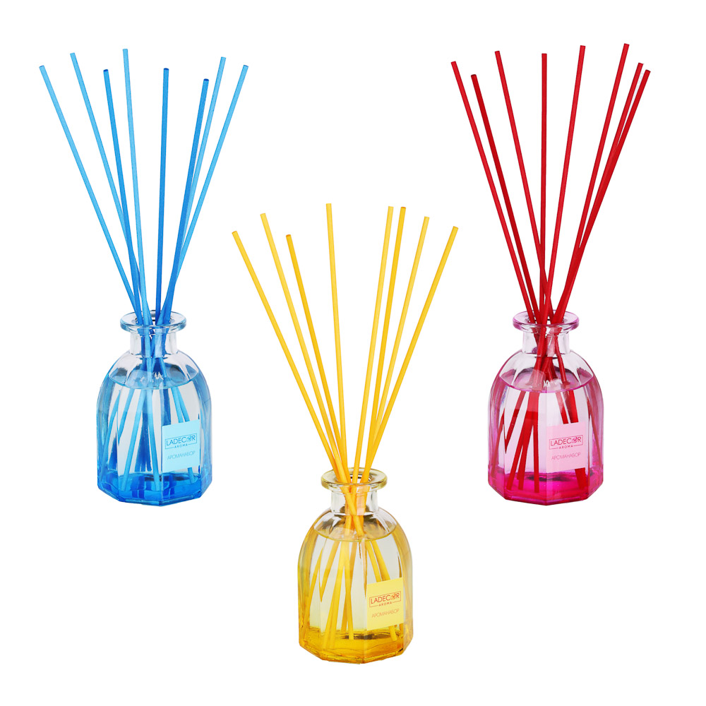 LADECOR Аромадиффузор с цветными палочками, 130мл, 3 аромата, арт.№ 412-067