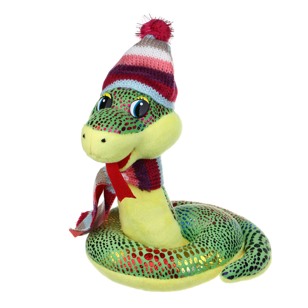 СНОУ БУМ Сувенир мягкий змейка, полиэстер, 15см, зеленый, арт.№ 394-019