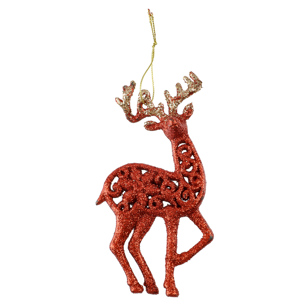СНОУ БУМ Подвеска декоративная "Олень" 14 см, пластик, глиттер, красный, 2 дизайна, арт.№ 374-627