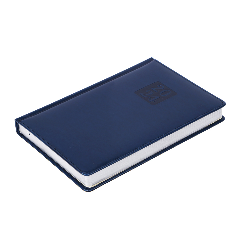 Ежедневник на 2024 "ПРЕСТИЖ" А5, 352 стр., тв.обл.с поролоном, иск.кожа, цв.срез, тонир.блок, синий, арт.№ 572-140